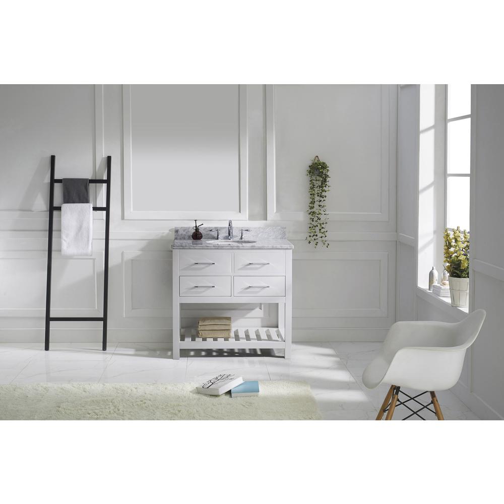 Caroline Estate 36" Single Bath Vanity, White With Marble Top and Sink