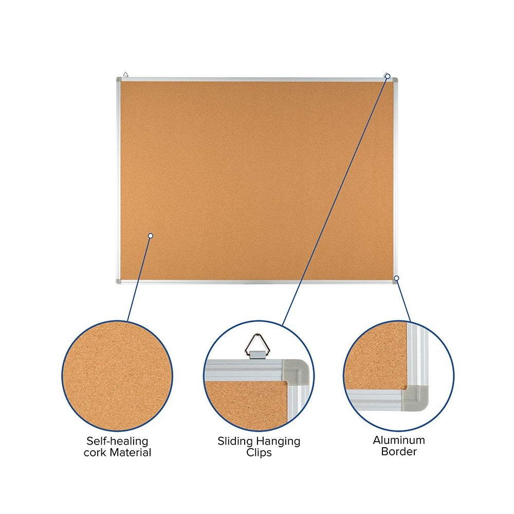 47.25"W x 35.5"H Natural Cork Board with Aluminum Frame