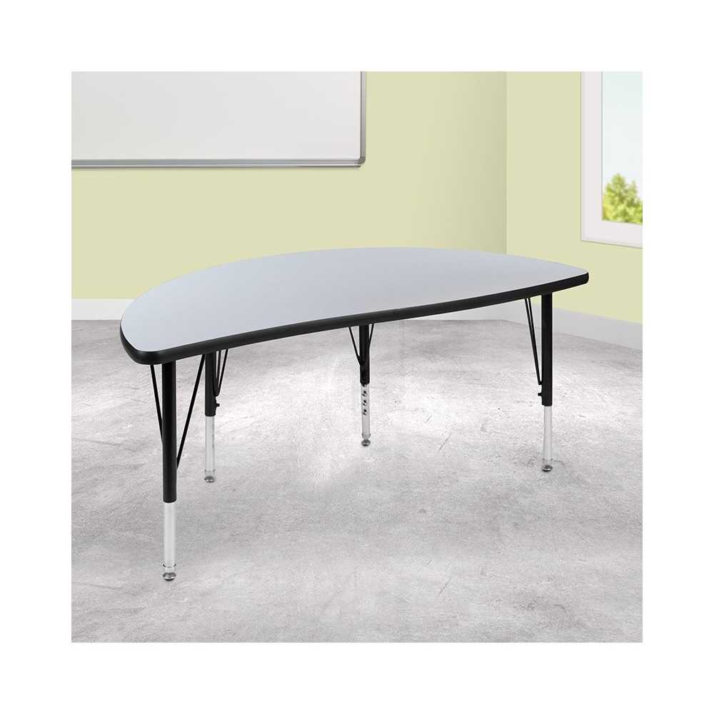 47.5" Half Circle Wave Collaborative Gray Thermal Laminate Activity Table - Height Adjustable Short Legs