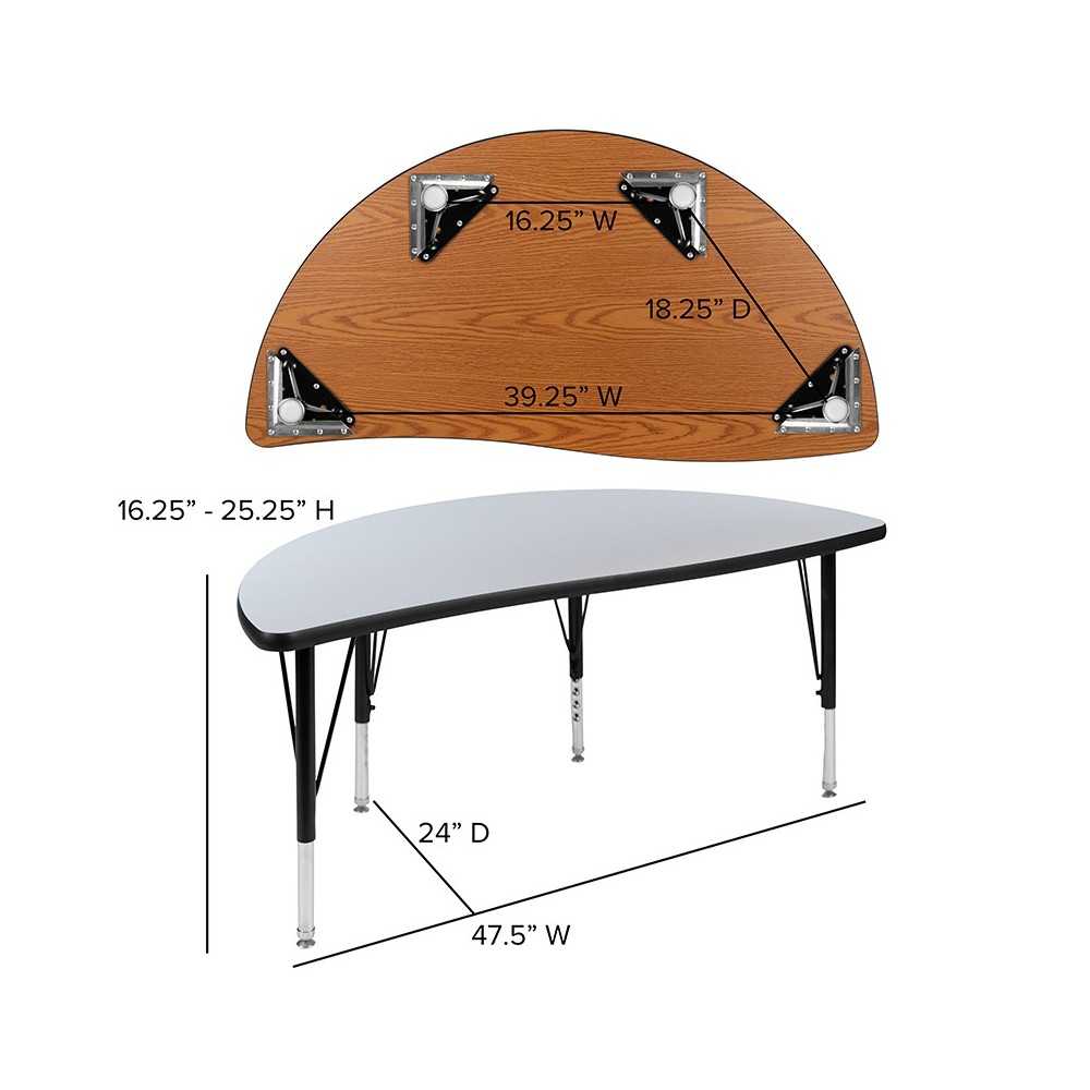 47.5" Half Circle Wave Collaborative Gray Thermal Laminate Activity Table - Height Adjustable Short Legs