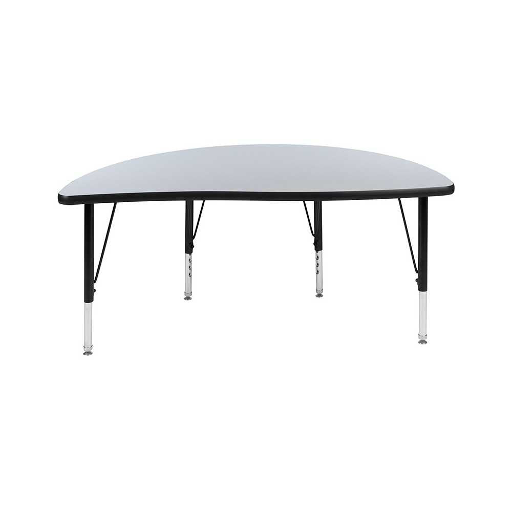 47.5" Half Circle Wave Collaborative Gray Thermal Laminate Activity Table - Height Adjustable Short Legs