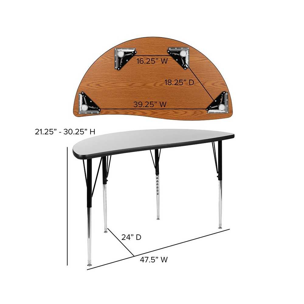 47.5" Half Circle Wave Collaborative Gray Thermal Laminate Activity Table - Standard Height Adjustable Legs