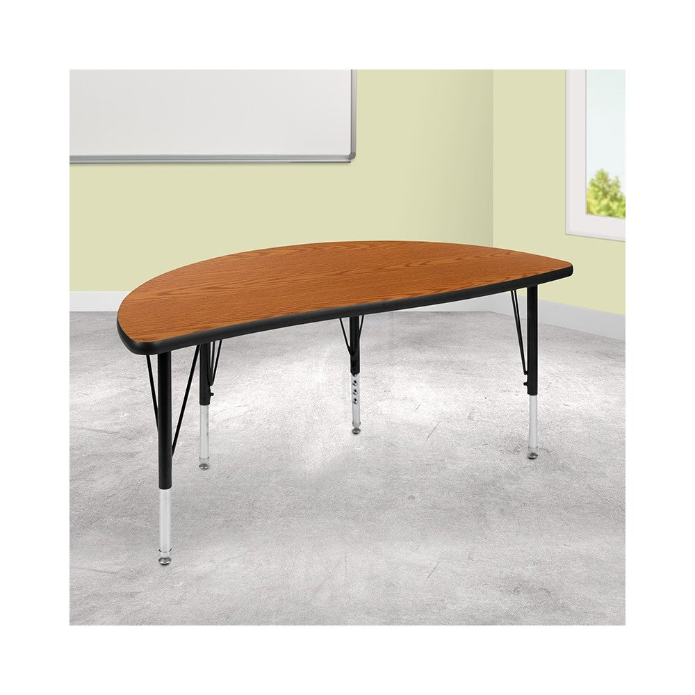 47.5" Half Circle Wave Collaborative Oak Thermal Laminate Activity Table - Height Adjustable Short Legs