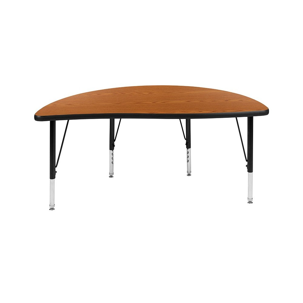 47.5" Half Circle Wave Collaborative Oak Thermal Laminate Activity Table - Height Adjustable Short Legs