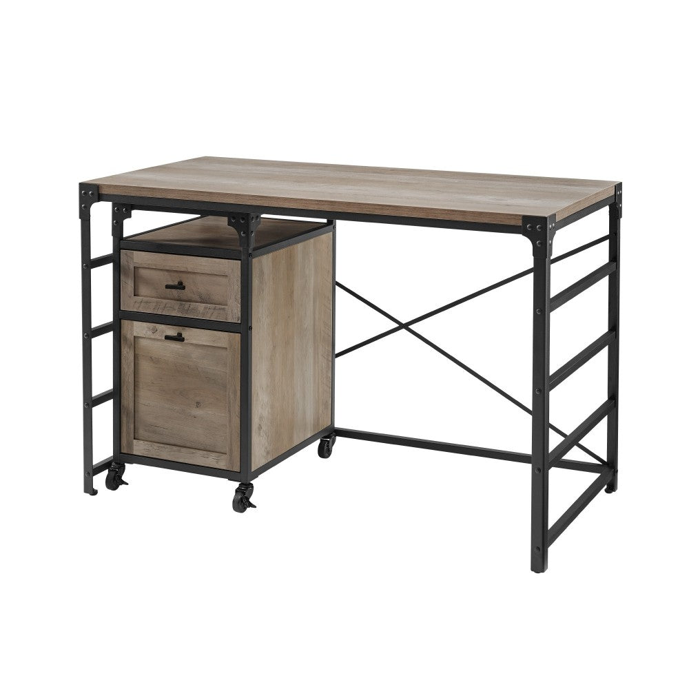 48" Angle Iron Desk with Filing Cabinet Cabinet - Gray Wash