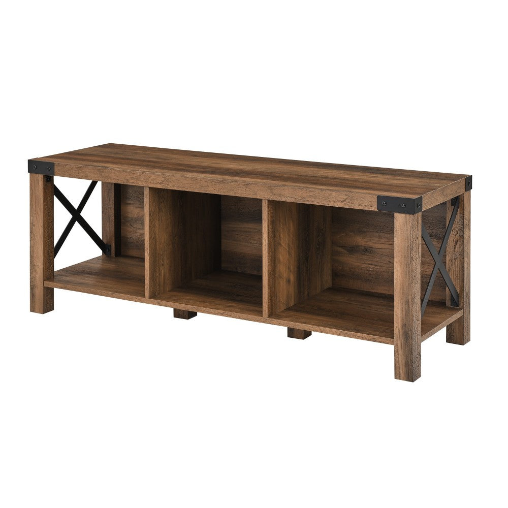 48" Farmhouse Metal X Entry Bench with Storage - Rustic Oak