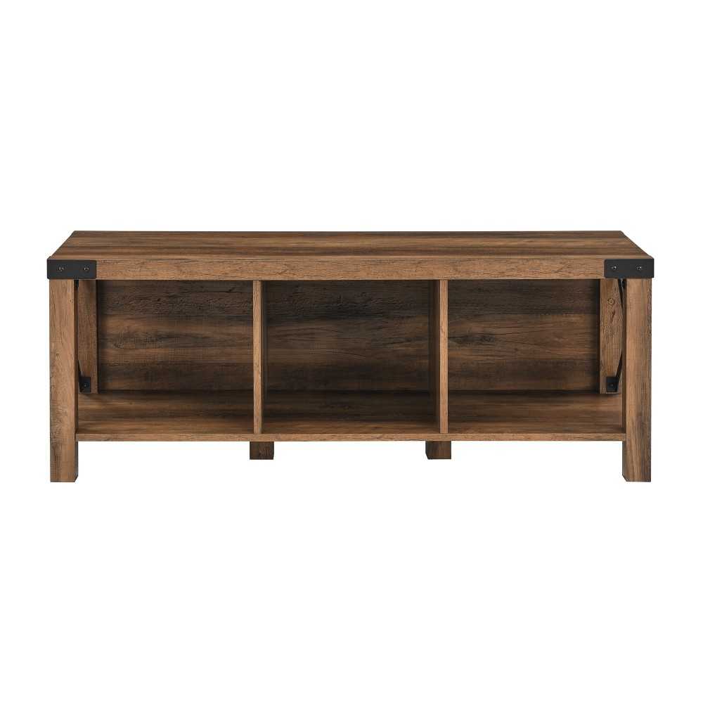 48" Farmhouse Metal X Entry Bench with Storage - Rustic Oak