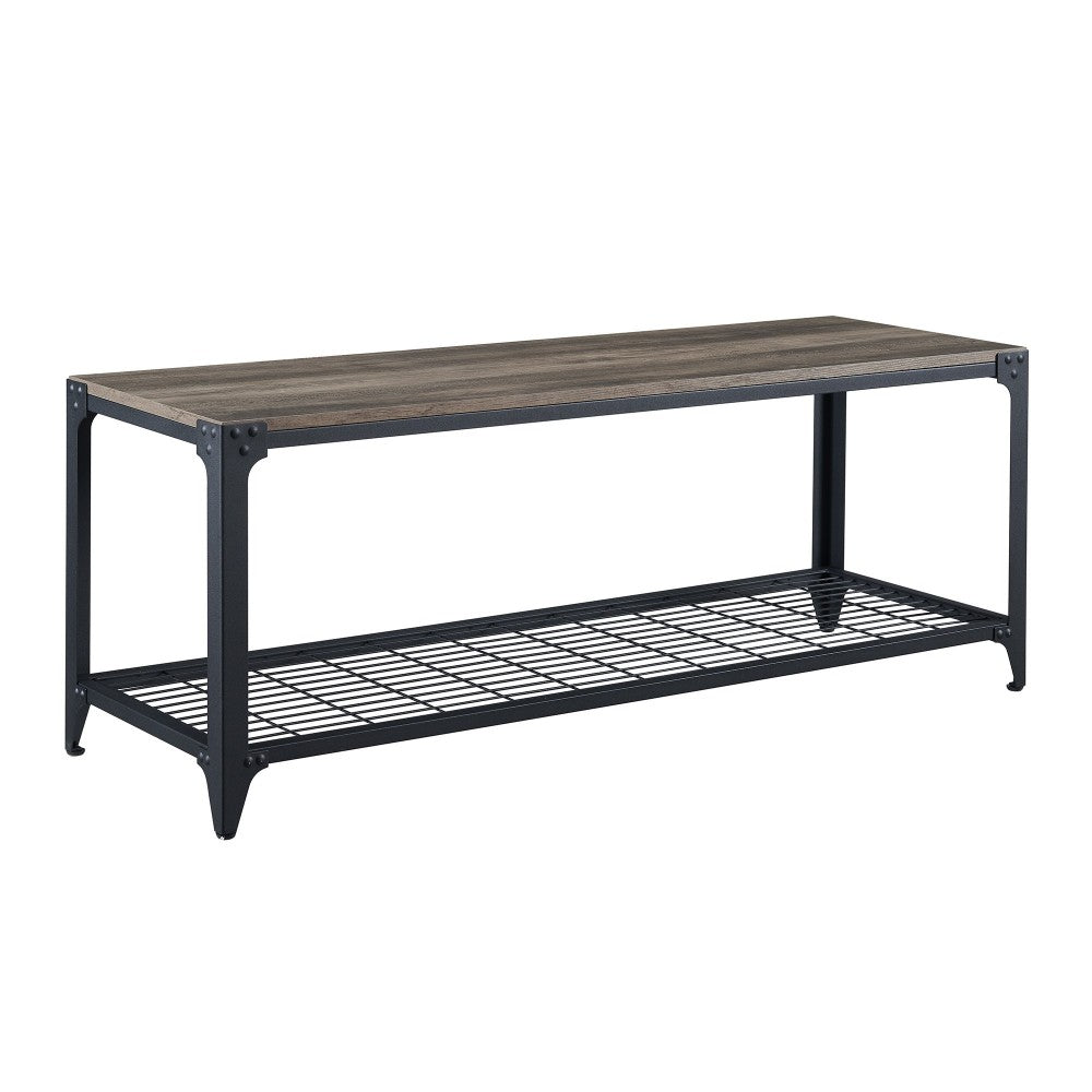 48" Industrial Angle Iron Entry Bench with Shelf - Gray Wash