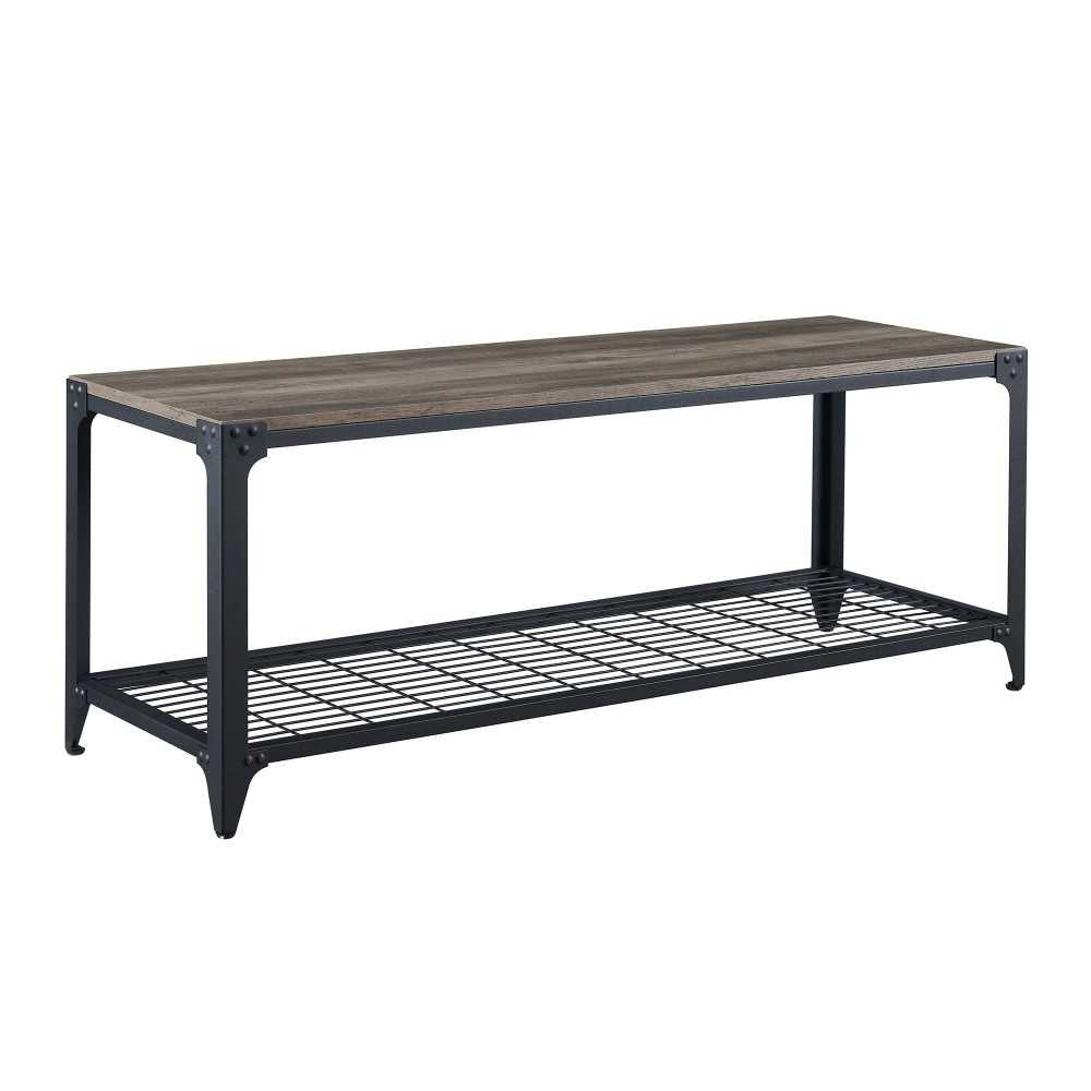48" Industrial Angle Iron Entry Bench with Shelf - Gray Wash