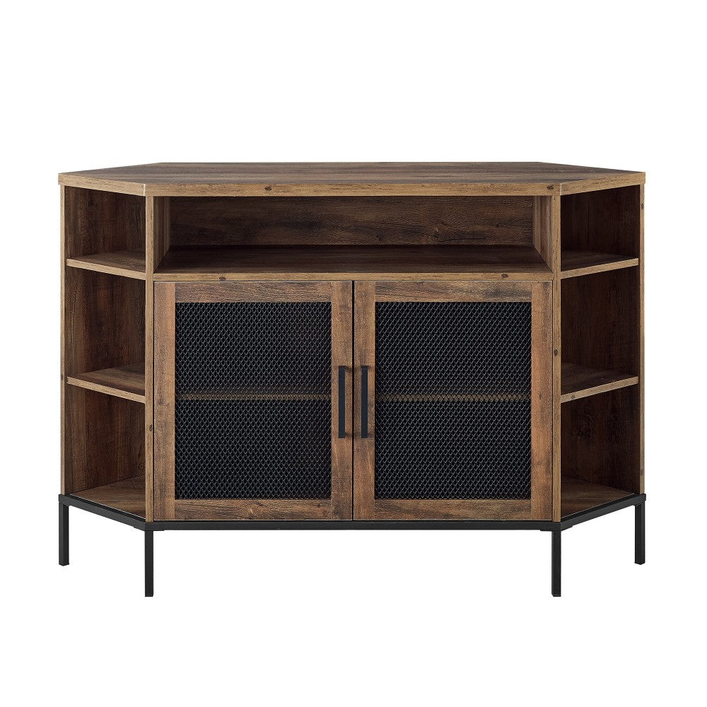 48" Mesh Door Corner TV Console - Rustic Oak