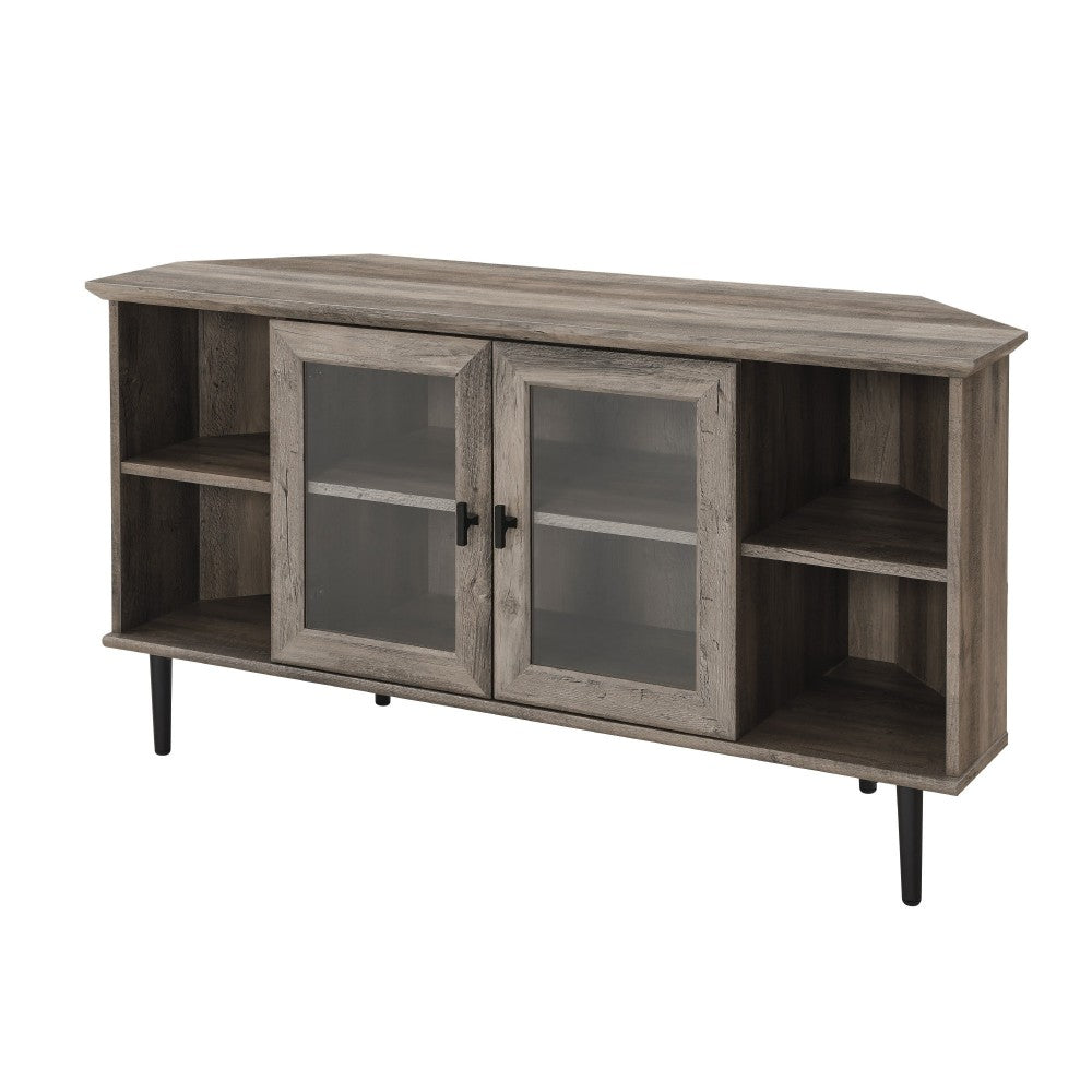 48" Simple Glass Door Corner TV Console - Gray Wash
