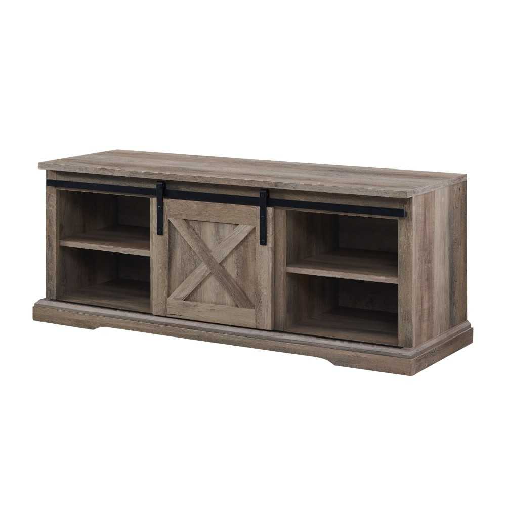 48" Sliding Barn Door Entry Bench with Storage - Gray Wash