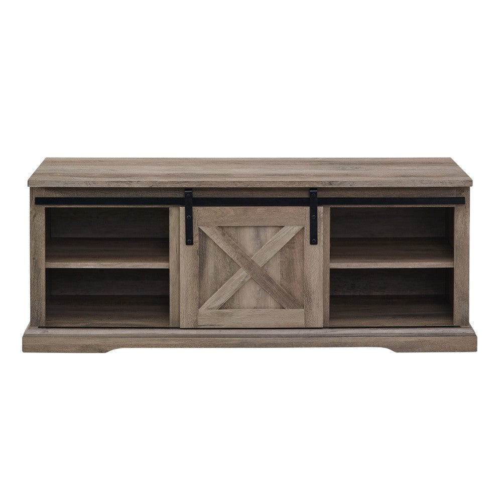 48" Sliding Barn Door Entry Bench with Storage - Gray Wash