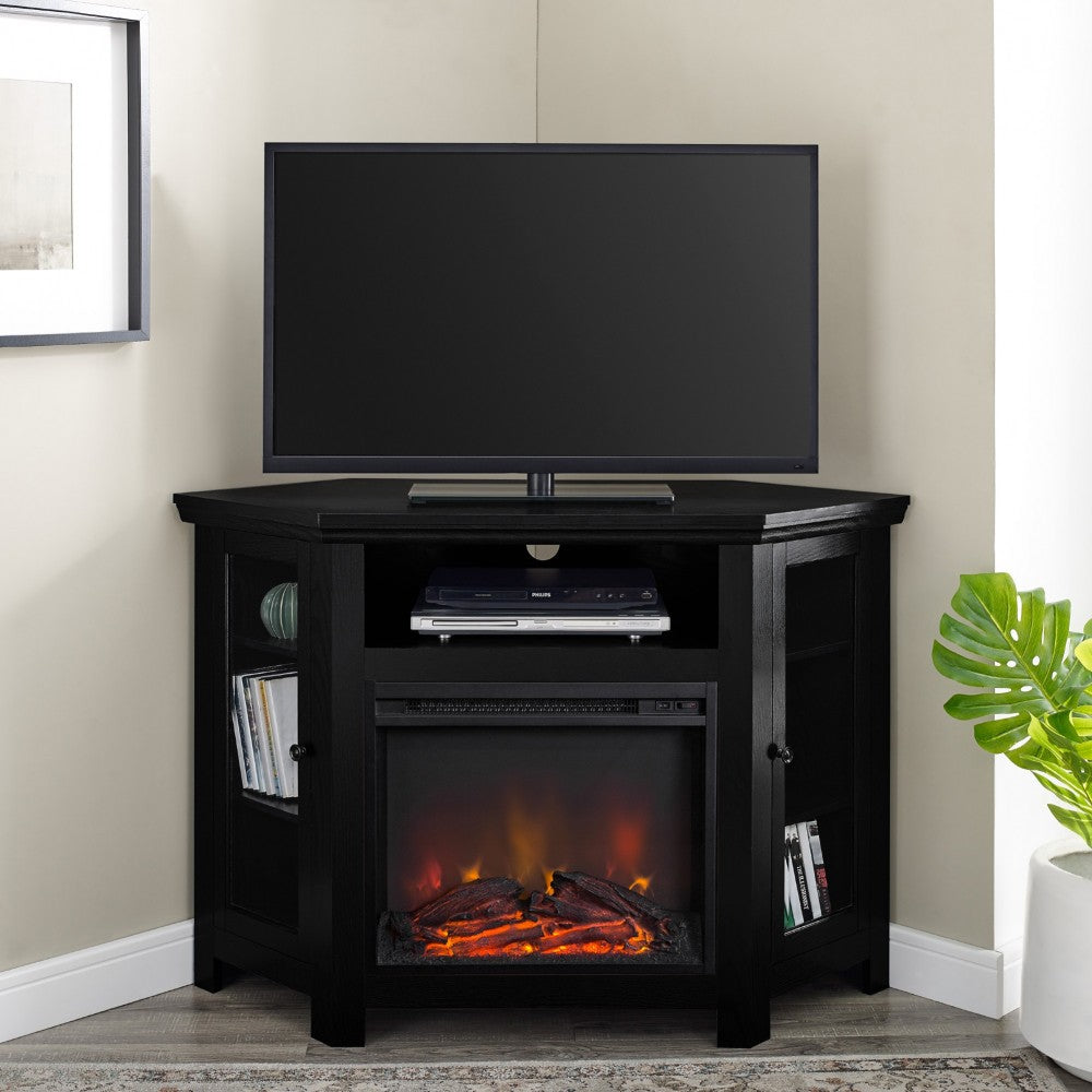 48" Wood Corner Fireplace TV Stand - Black