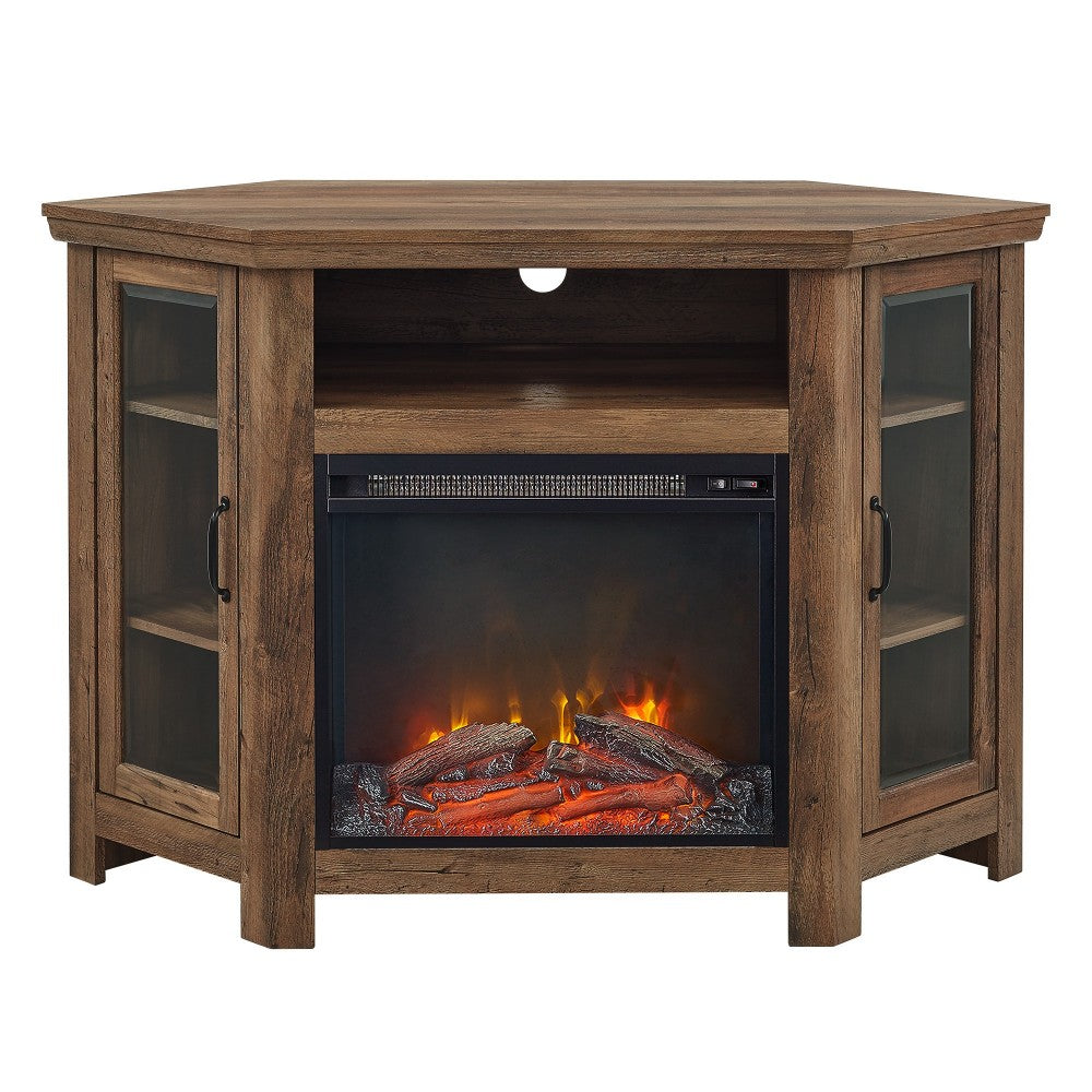 48" Wood Corner Fireplace TV Stand - Rustic Oak
