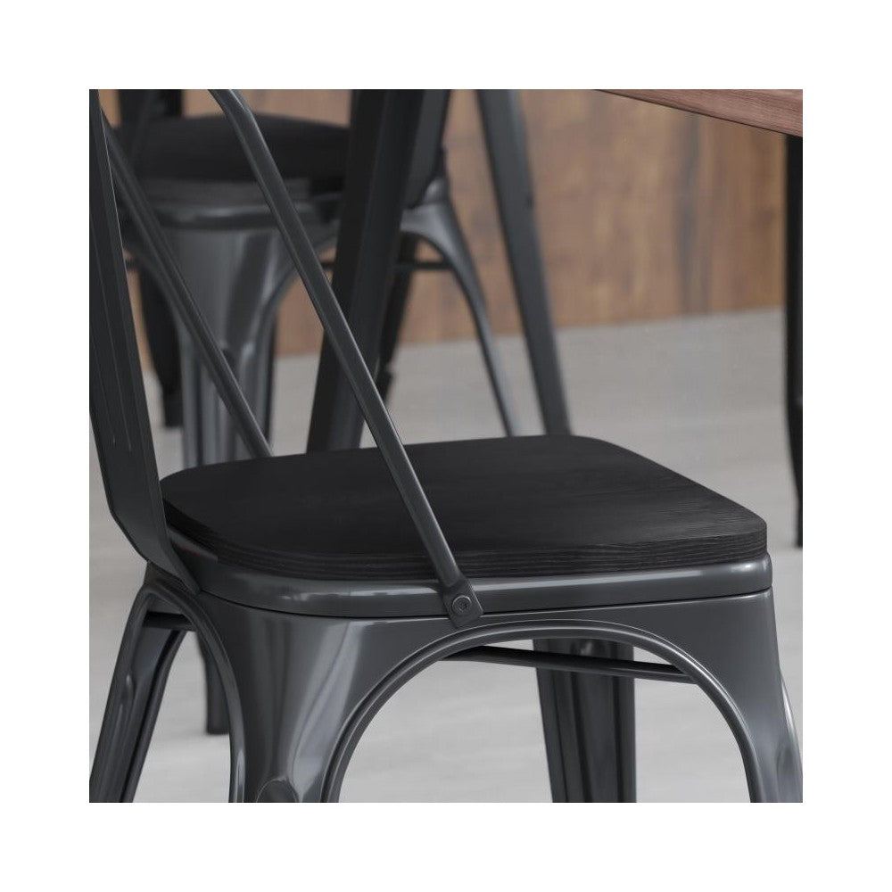 4PK Black Poly Resin Wood Square Seats
