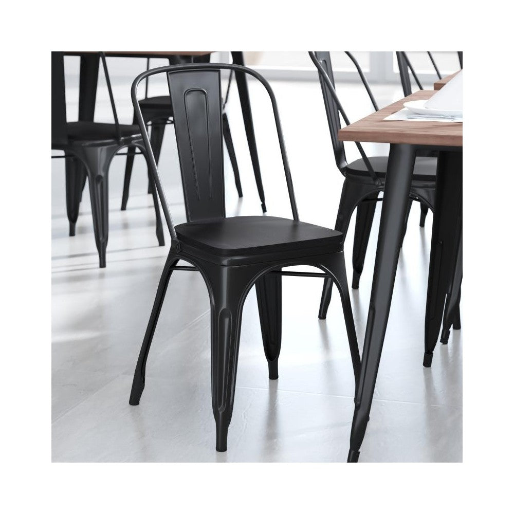 4PK Black Poly Resin Wood Square Seats