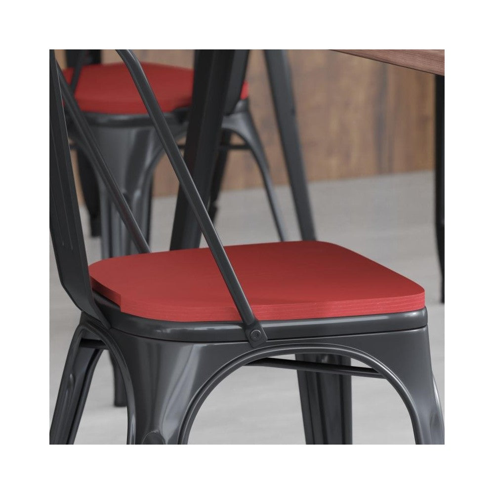 4PK Red Poly Resin Wood Square Seats