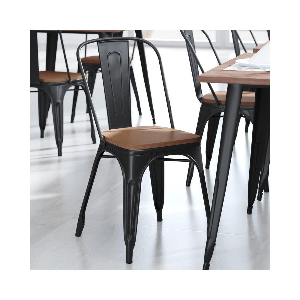 4PK Teak Poly Resin Wood Square Seats