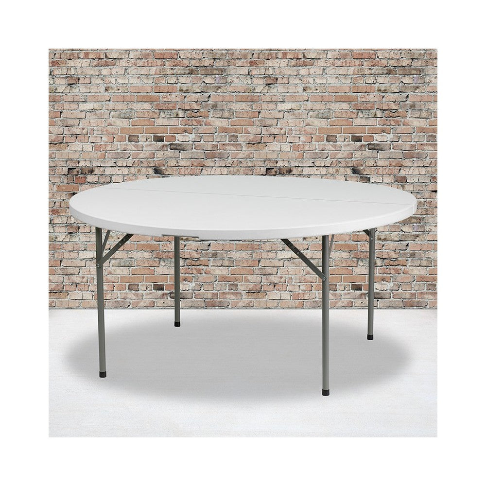 5-Foot Round Granite White Plastic Folding Table