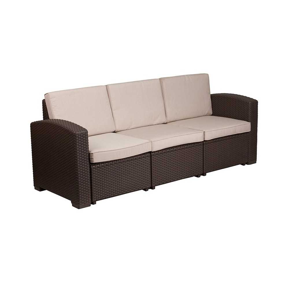 5 Piece Outdoor Faux Rattan Chair, Sofa and Table Set in Chocolate Brown