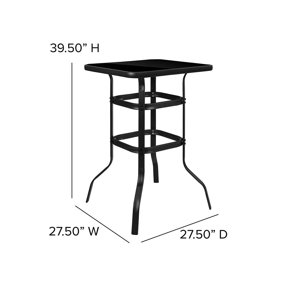 5 Piece Outdoor Glass Bar Patio Table Set with 4 Barstools