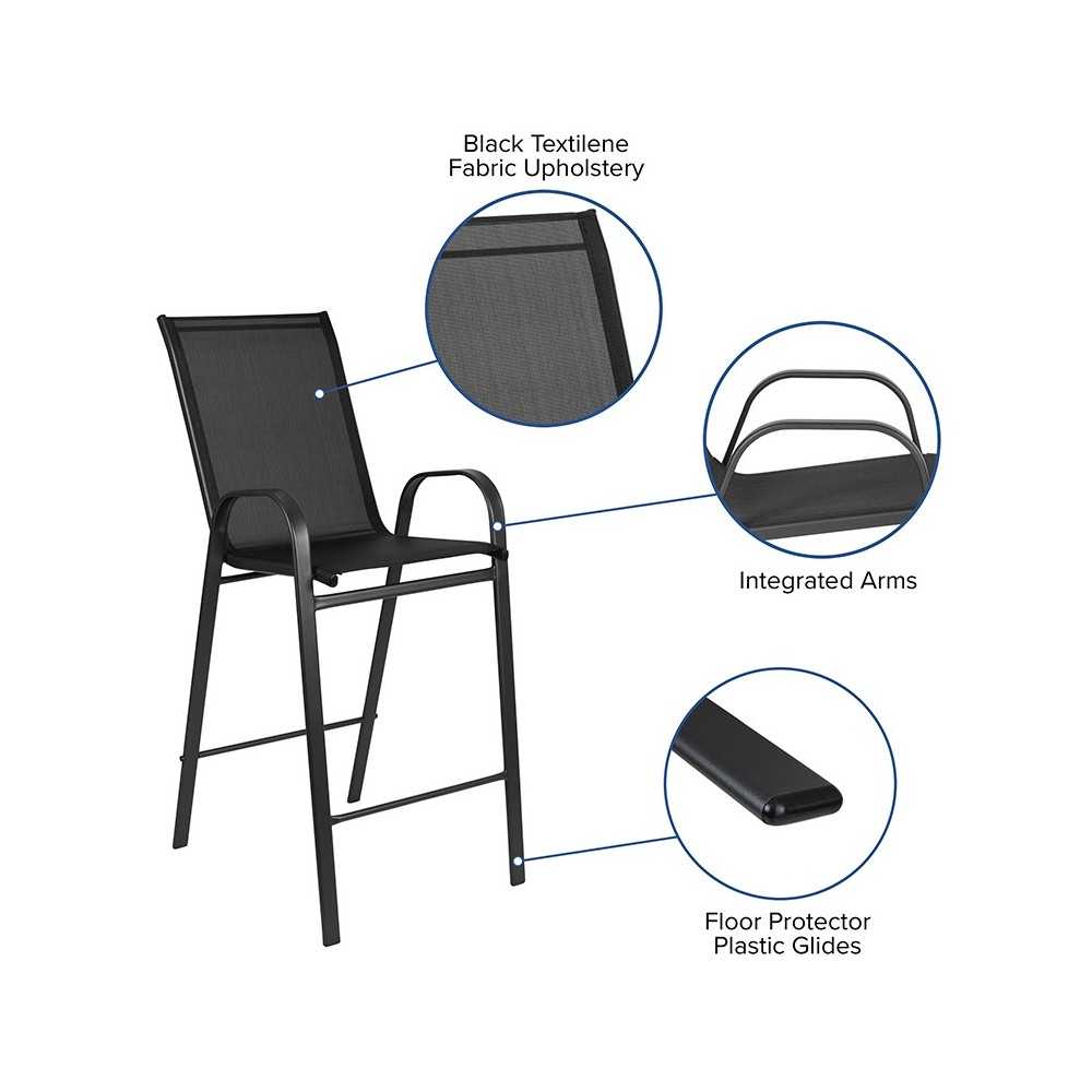 5 Piece Outdoor Glass Bar Patio Table Set with 4 Barstools