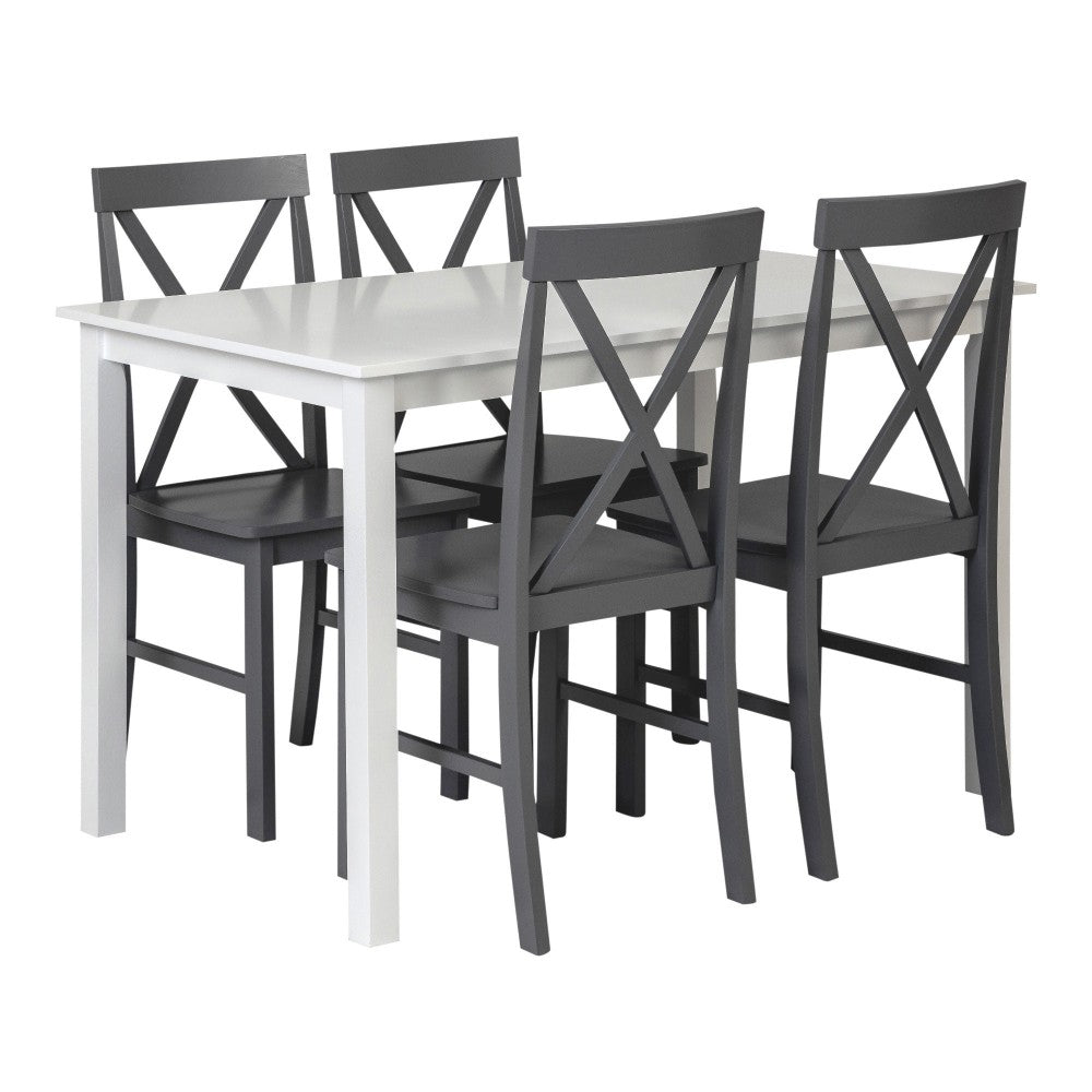 5-Piece Solid Wood Farmhouse Dining Set - White/Gray