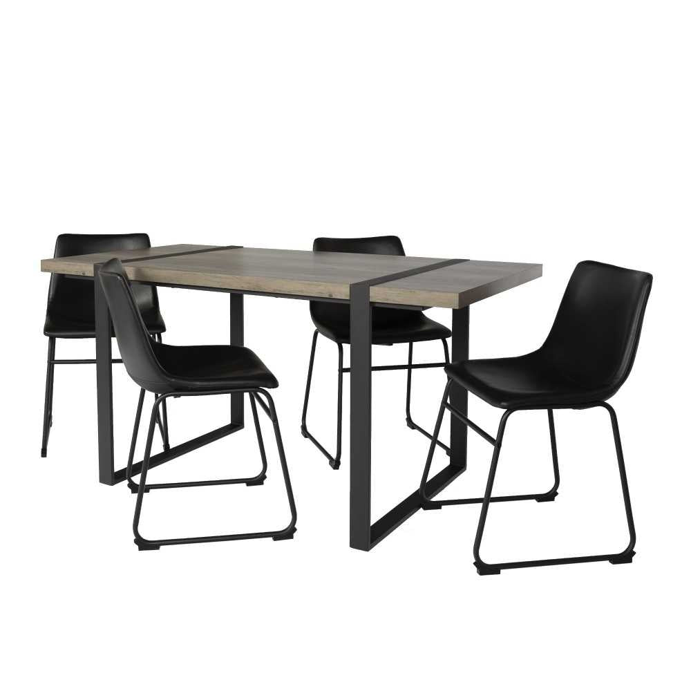 5-Piece Urban Blend with Faux Leather Dining Chairs - Gray Wash/Black