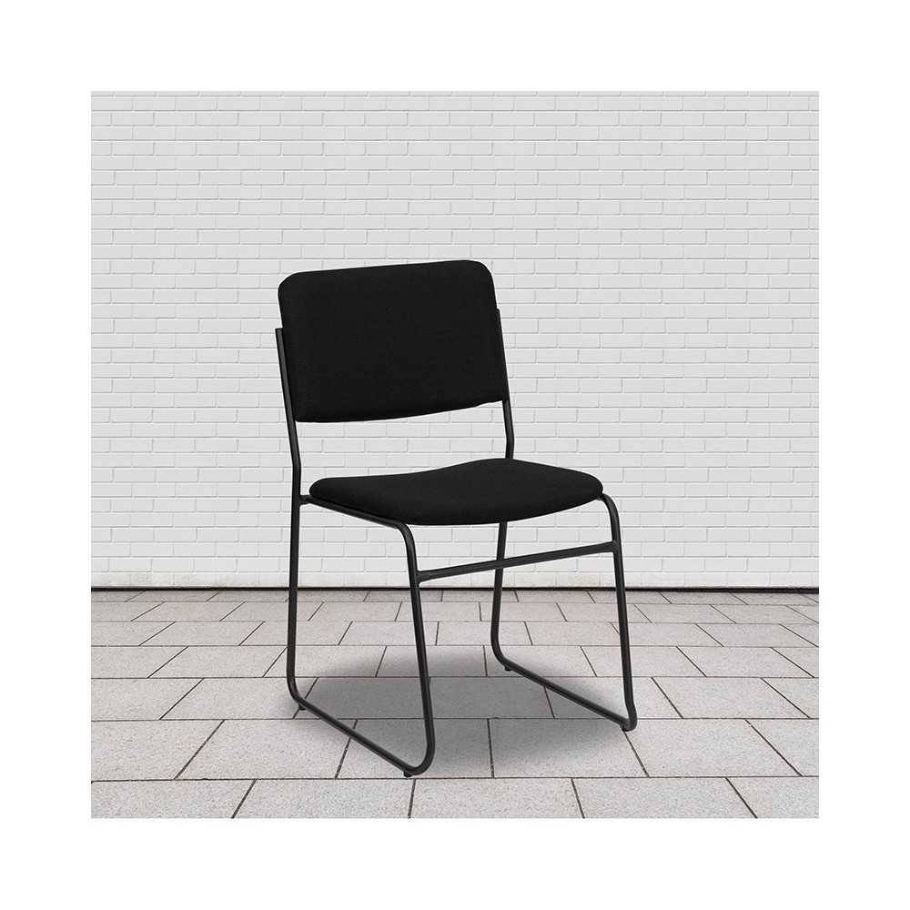 500 lb. Capacity High Density Black Fabric Stacking Chair with Sled Base