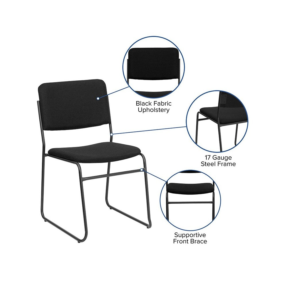 500 lb. Capacity High Density Black Fabric Stacking Chair with Sled Base