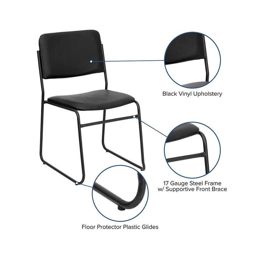 500 lb. Capacity High Density Black Vinyl Stacking Chair with Sled Base
