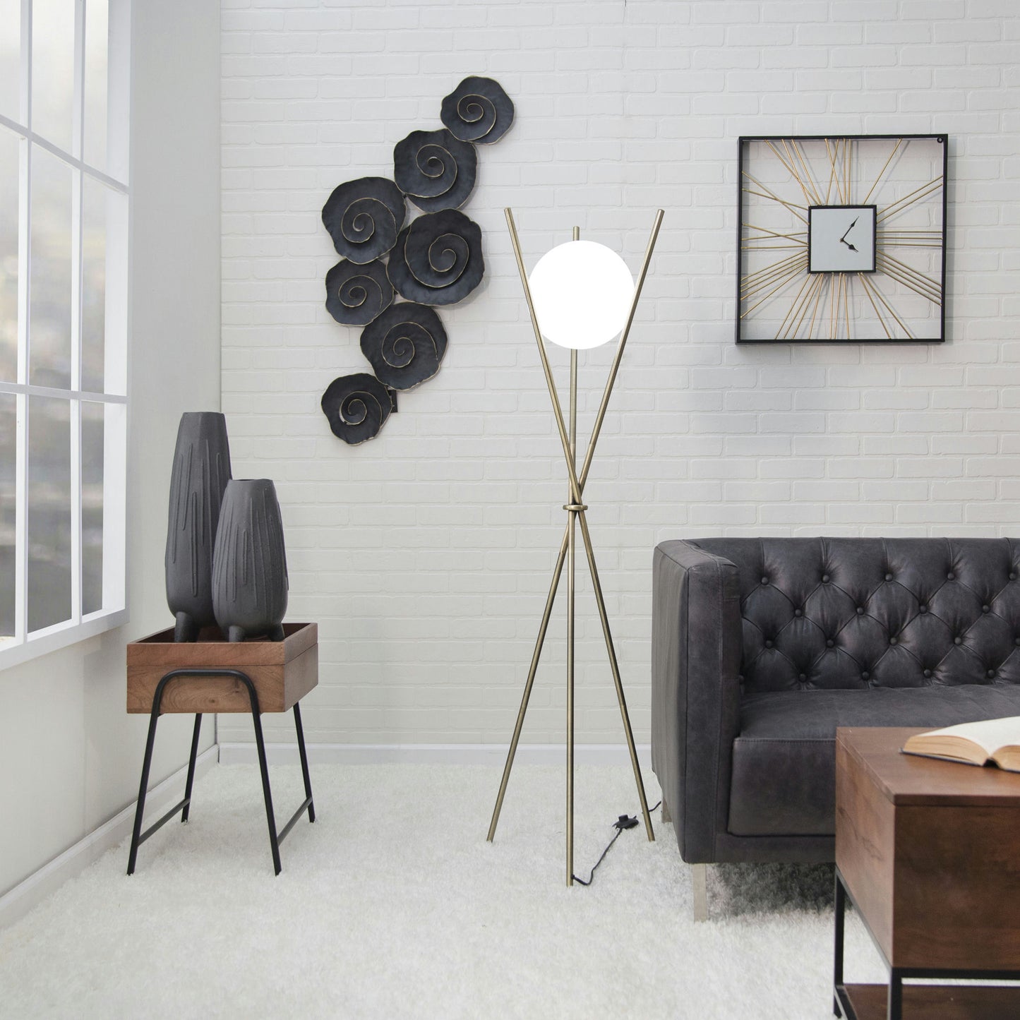 Metal 59" Tripod Orb Floor Lamp, Gold Kd