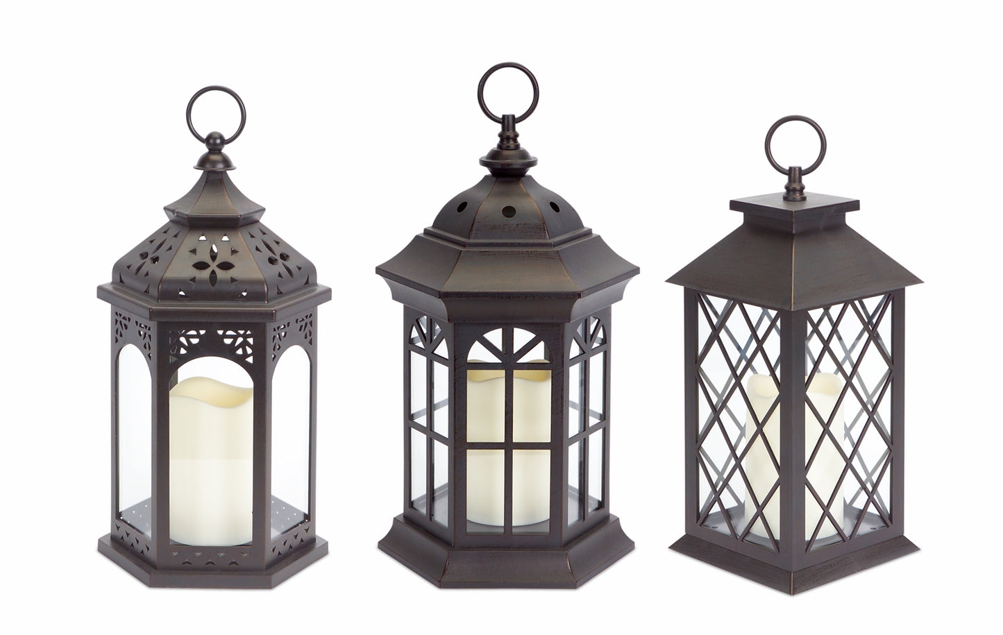 Lanterns W/Led Candle (Set Of 3) W/6 Hour Timer 13"H Plastic/Glass