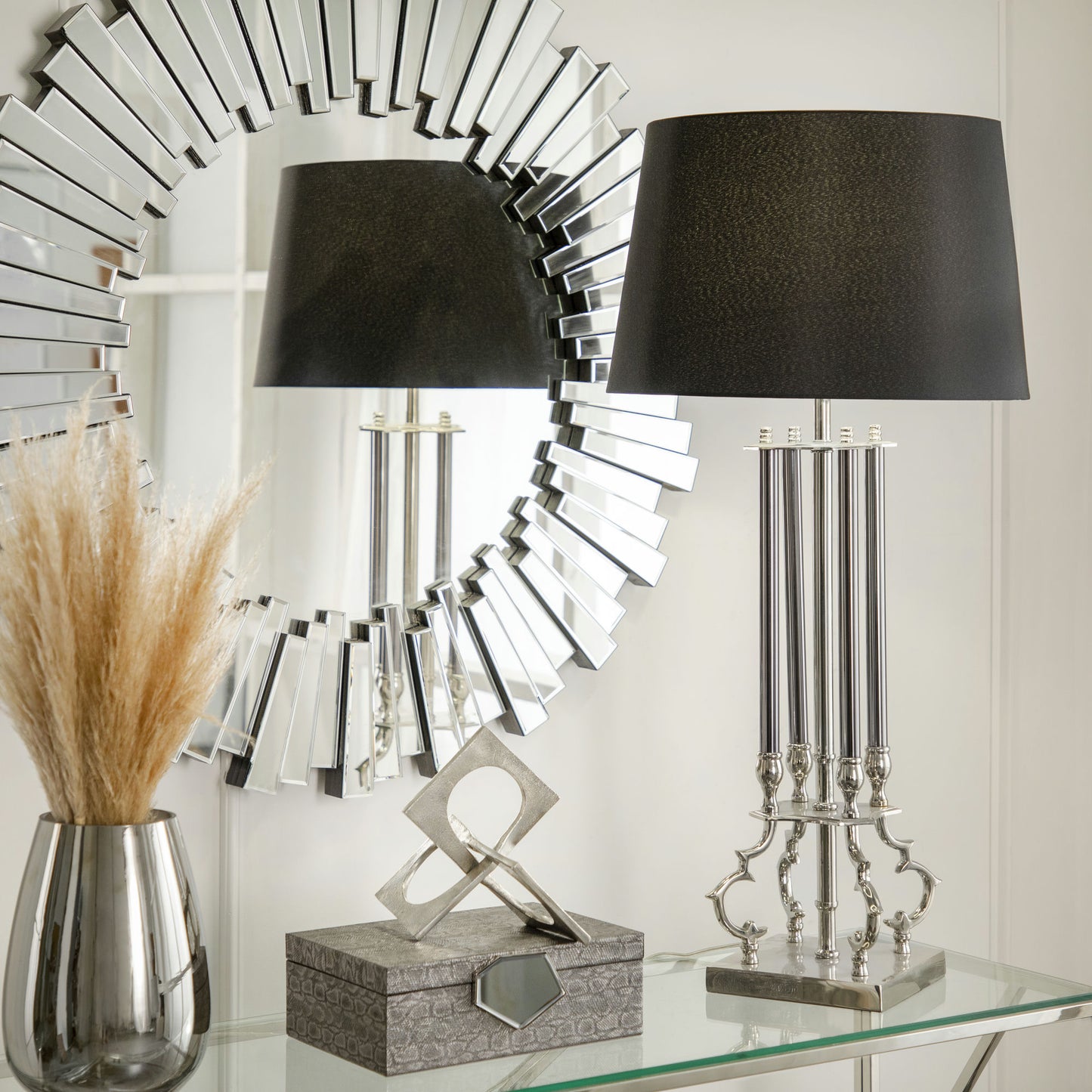 Brass 38" Column Table Lamp, Silver