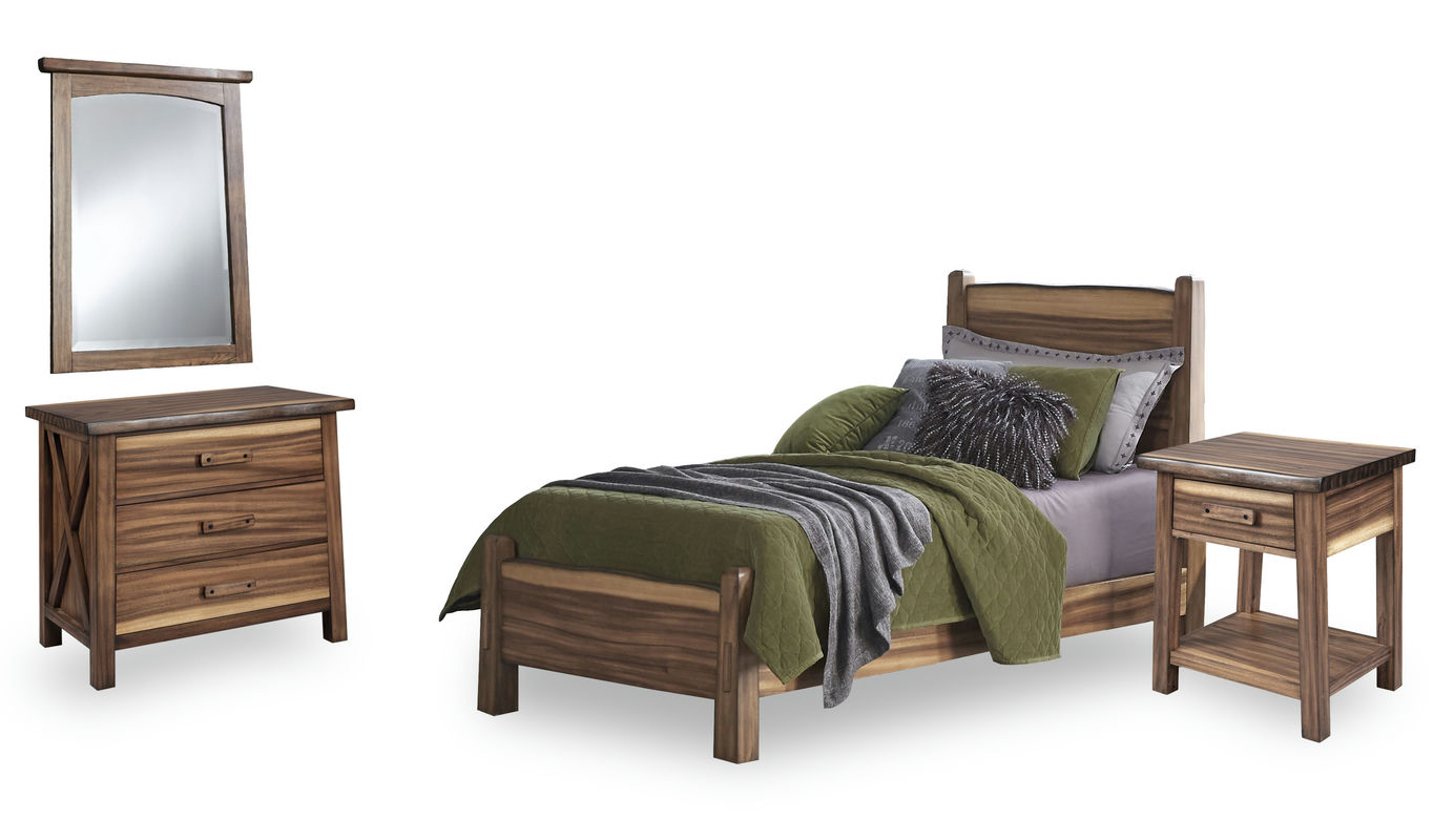 Forest Retreat Twin Bed, Nightstand, Chest, and Mirror by homestyles