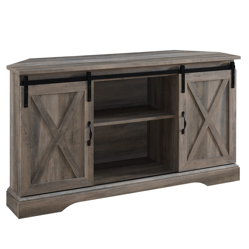 52" Sliding Barn Door Corner TV Stand - Gray Wash