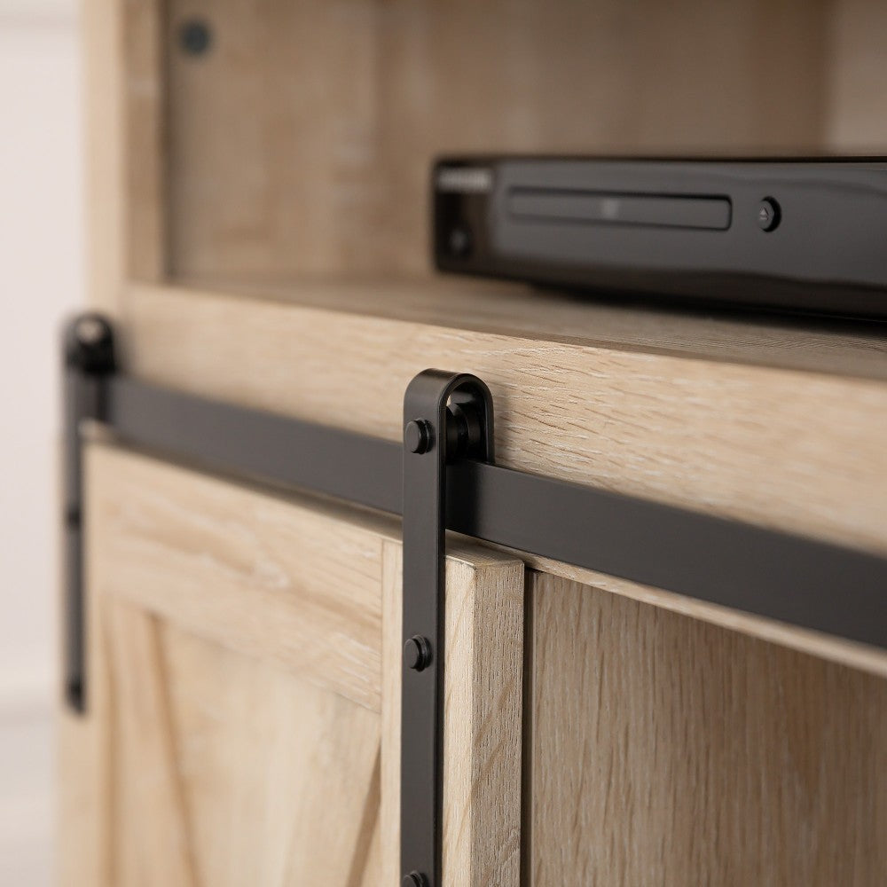 52" Sliding Barn Door Highboy Modern Farmhouse TV Stand - White Oak