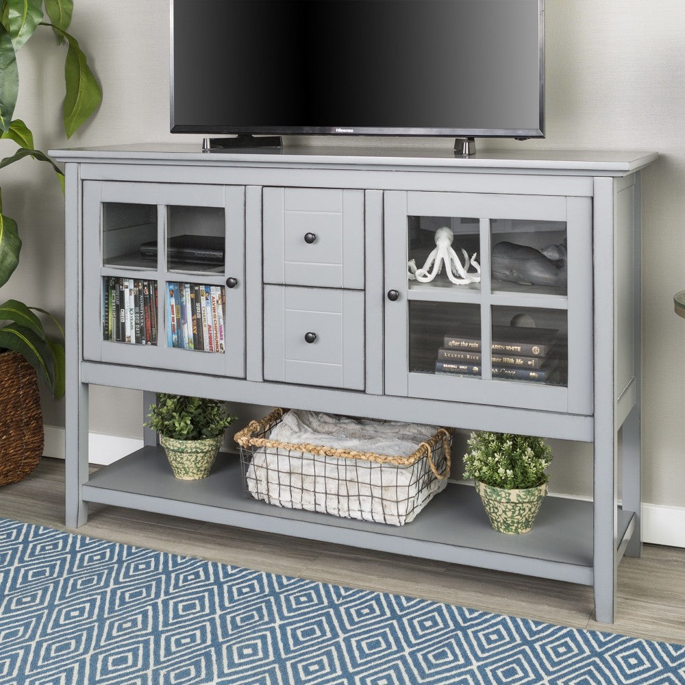 52" Transitional Wood Glass Sideboard - Antique Gray