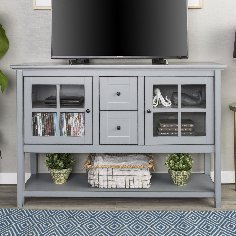 52" Transitional Wood Glass Sideboard - Antique Gray