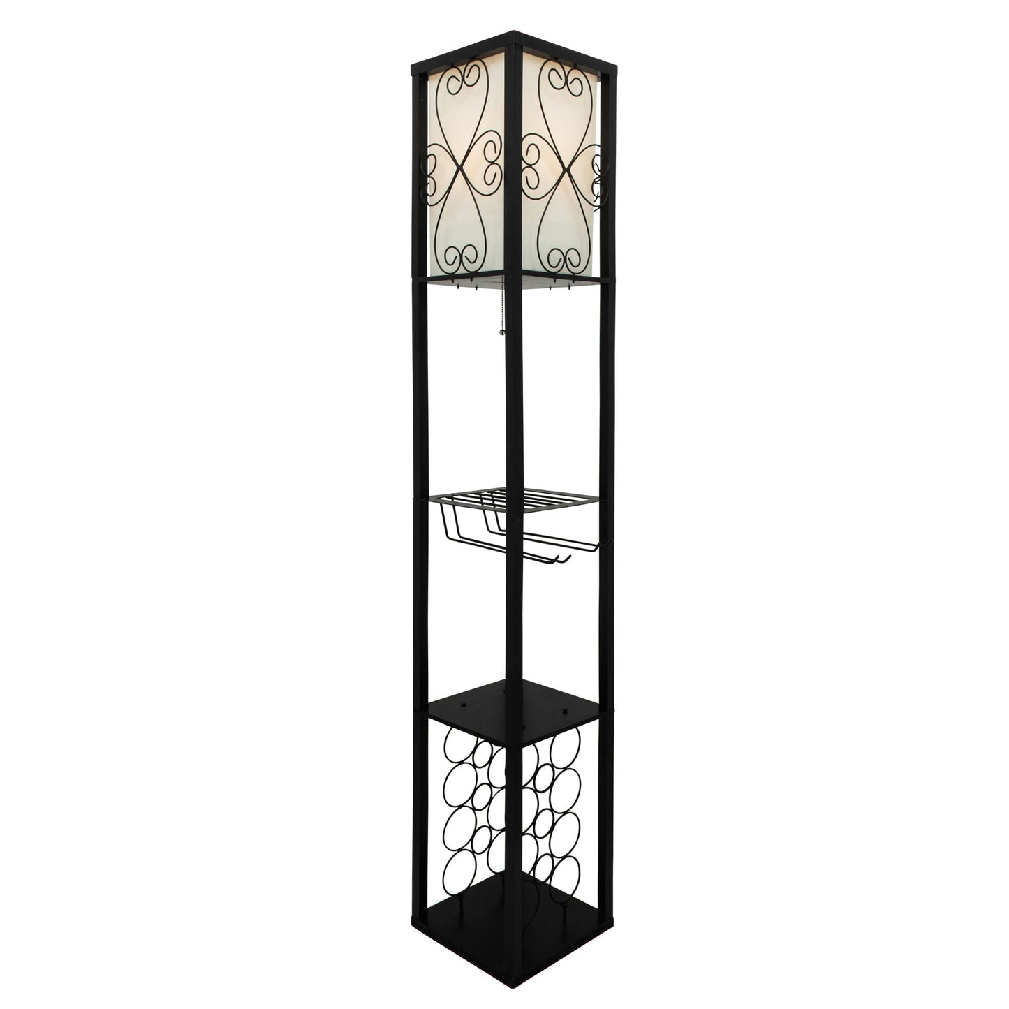 62.5? Wood/metal Etagere / Floor Lamp W/wine Rack