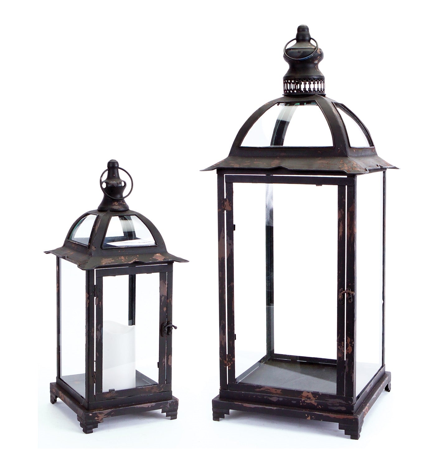 Lantern W/Glass (Set Of 2) 16.75''H-25.25"H Iron