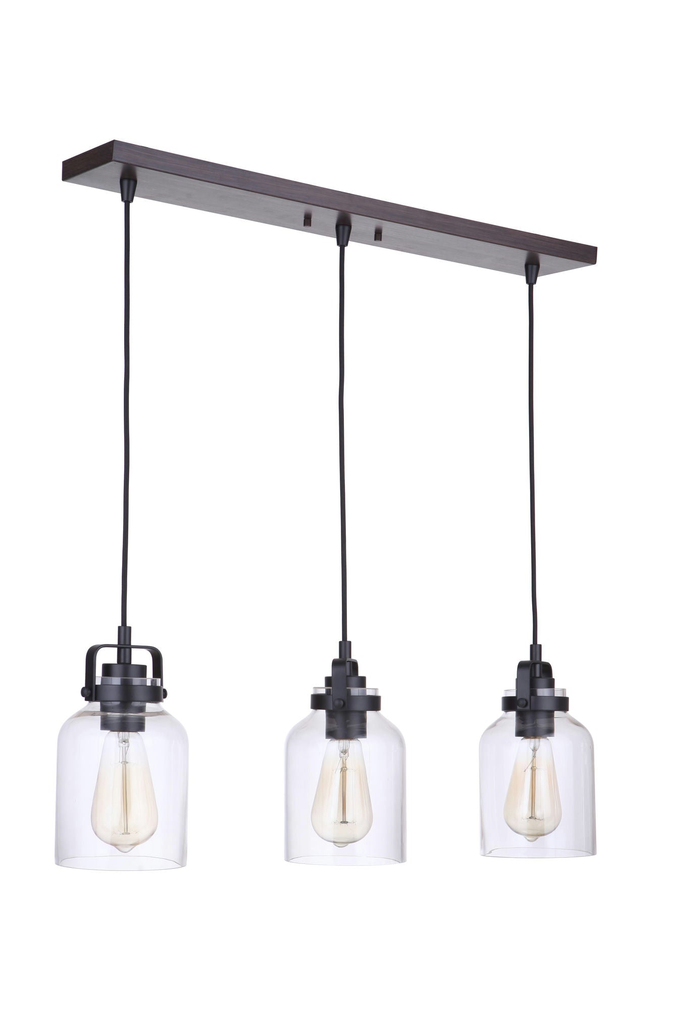 Foxwood 3 Light Pendant in Flat Black and Dark Teak
