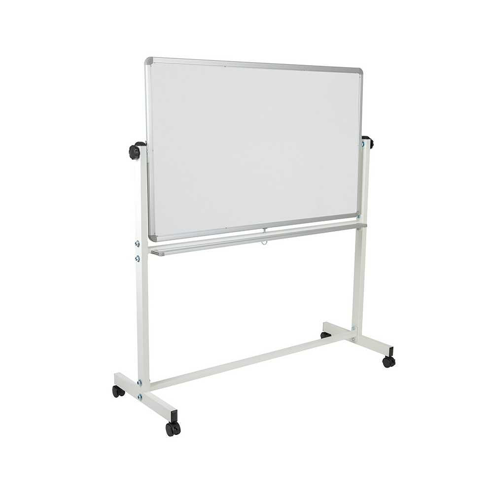 53"W x 59"H Reversible Mobile Cork Bulletin Board and White Board with Pen Tray