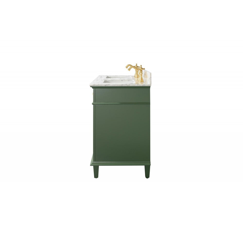54" Vogue Green Finish Double Sink Vanity Cabinet With Carrara White Top