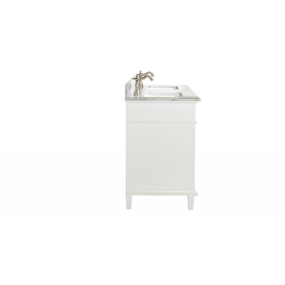54" White Finish Double Sink Vanity Cabinet With Carrara White Top