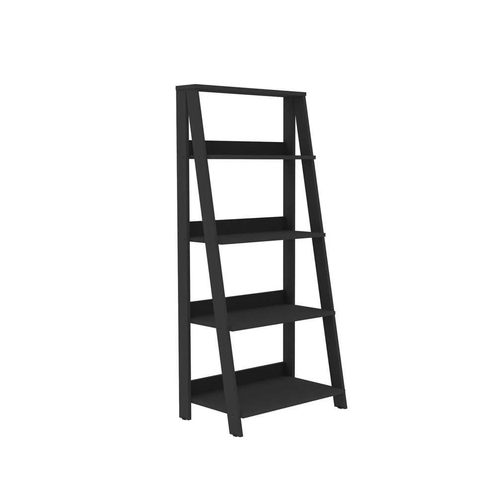 55" Modern Wood Ladder Bookshelf - Black