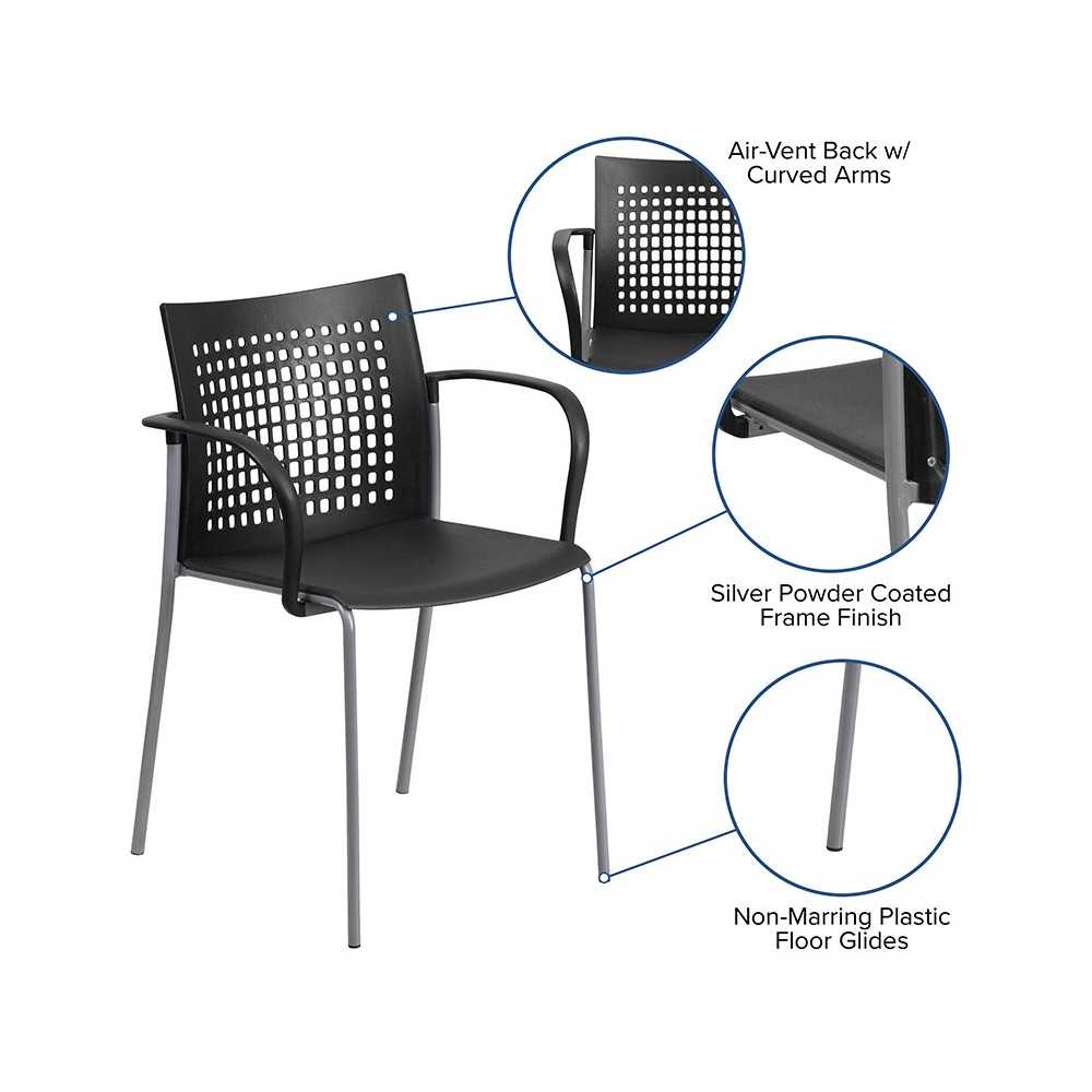 551 lb. Capacity Black Stack Chair with Air-Vent Back and Arms