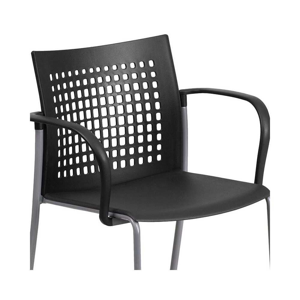 551 lb. Capacity Black Stack Chair with Air-Vent Back and Arms