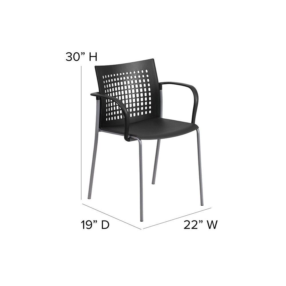 551 lb. Capacity Black Stack Chair with Air-Vent Back and Arms